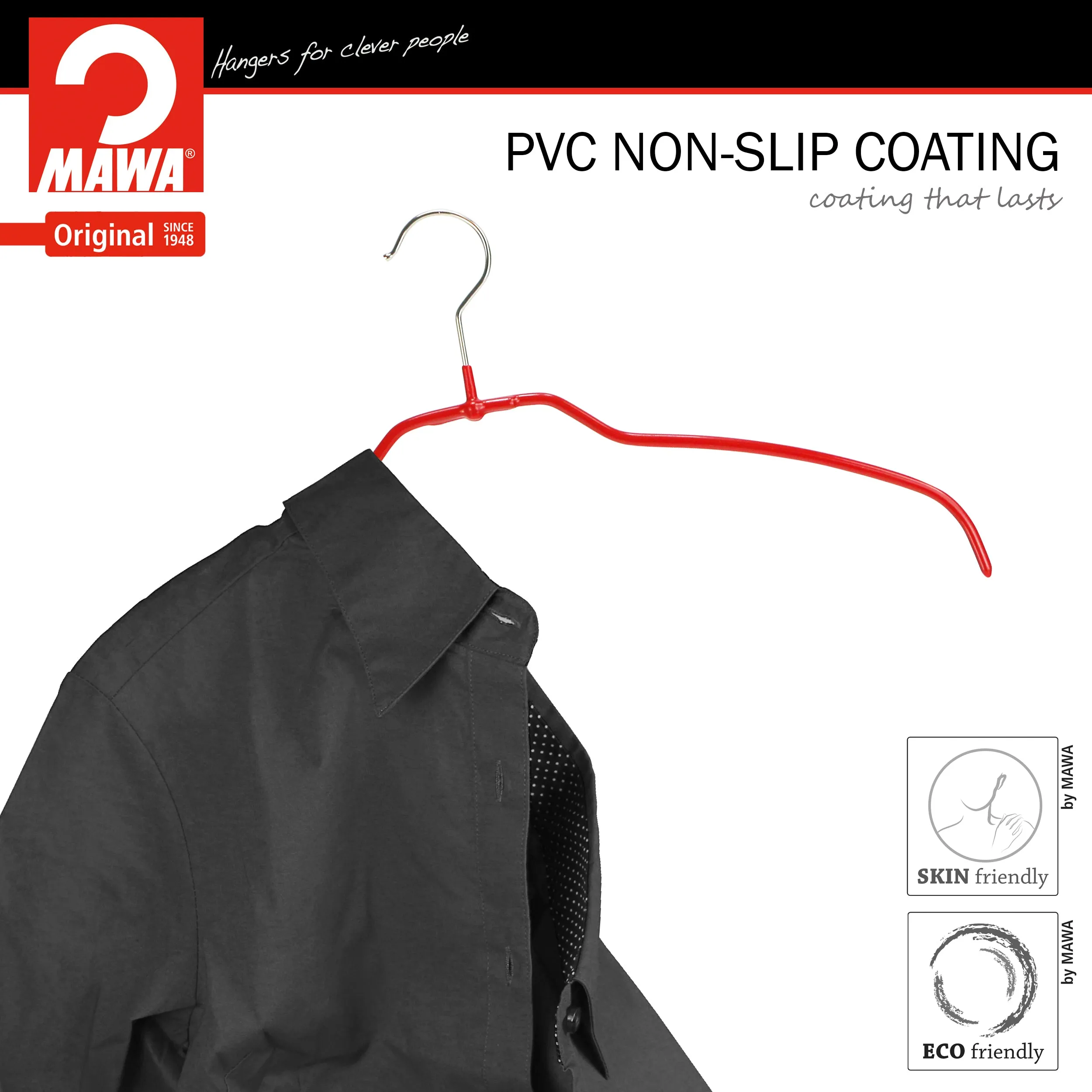 Silhouette Space-Saving Shirt Hanger, 42FT, Red