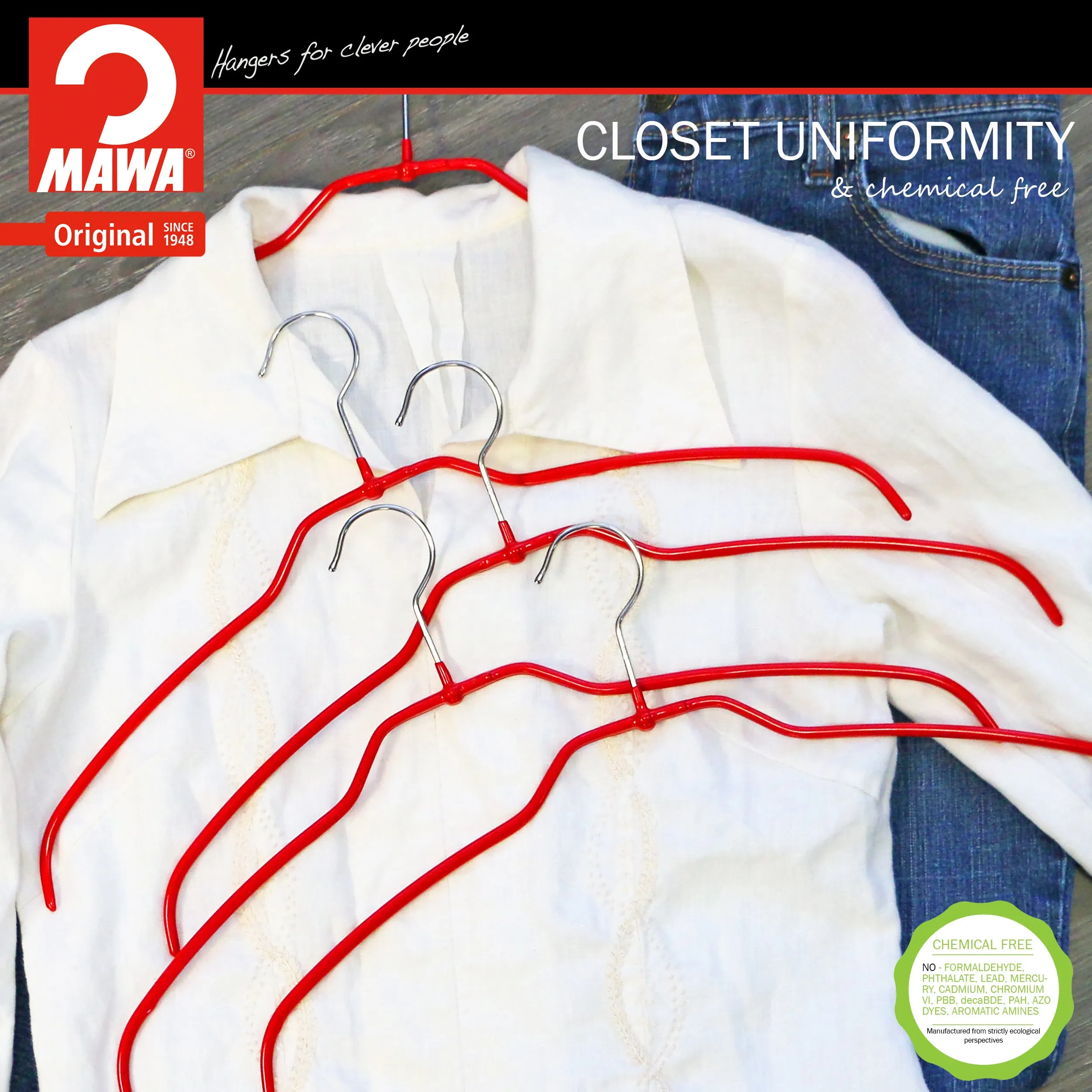 Silhouette Space-Saving Shirt Hanger, 42FT, Red