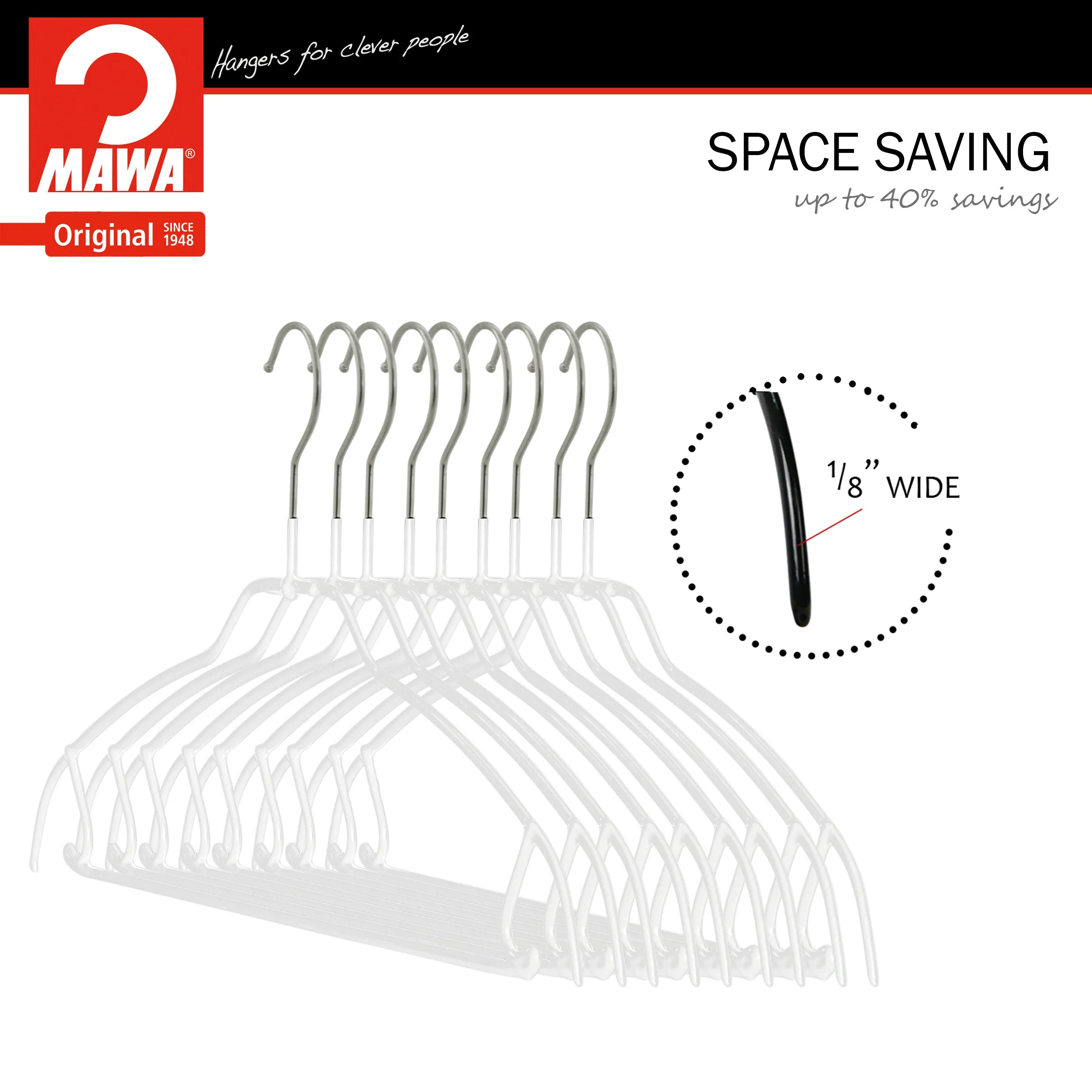 Silhouette Space-Saving Shirt with Pant Bar & Skirt Hooks, 42FTU, White