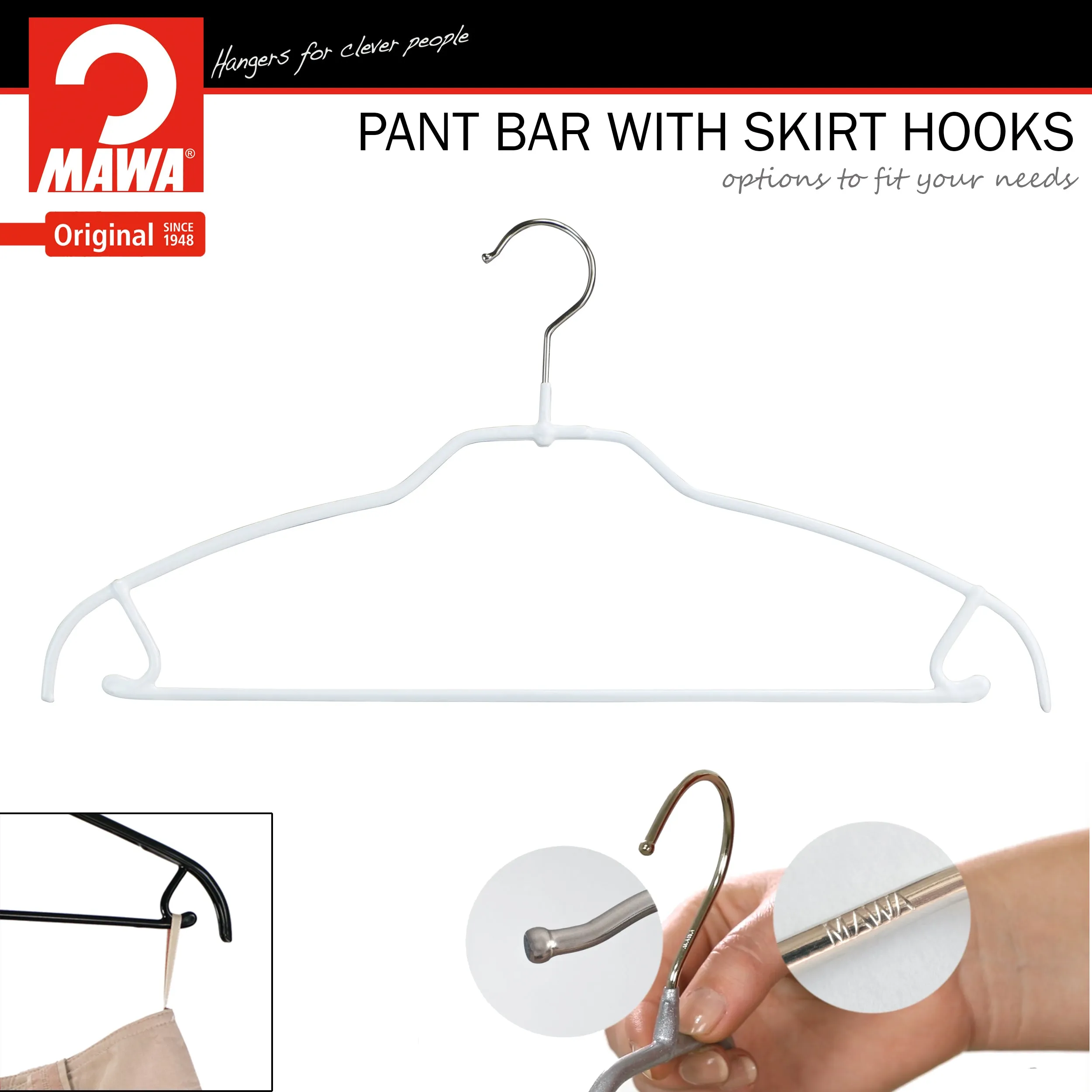 Silhouette Space-Saving Shirt with Pant Bar & Skirt Hooks, 42FTU, White