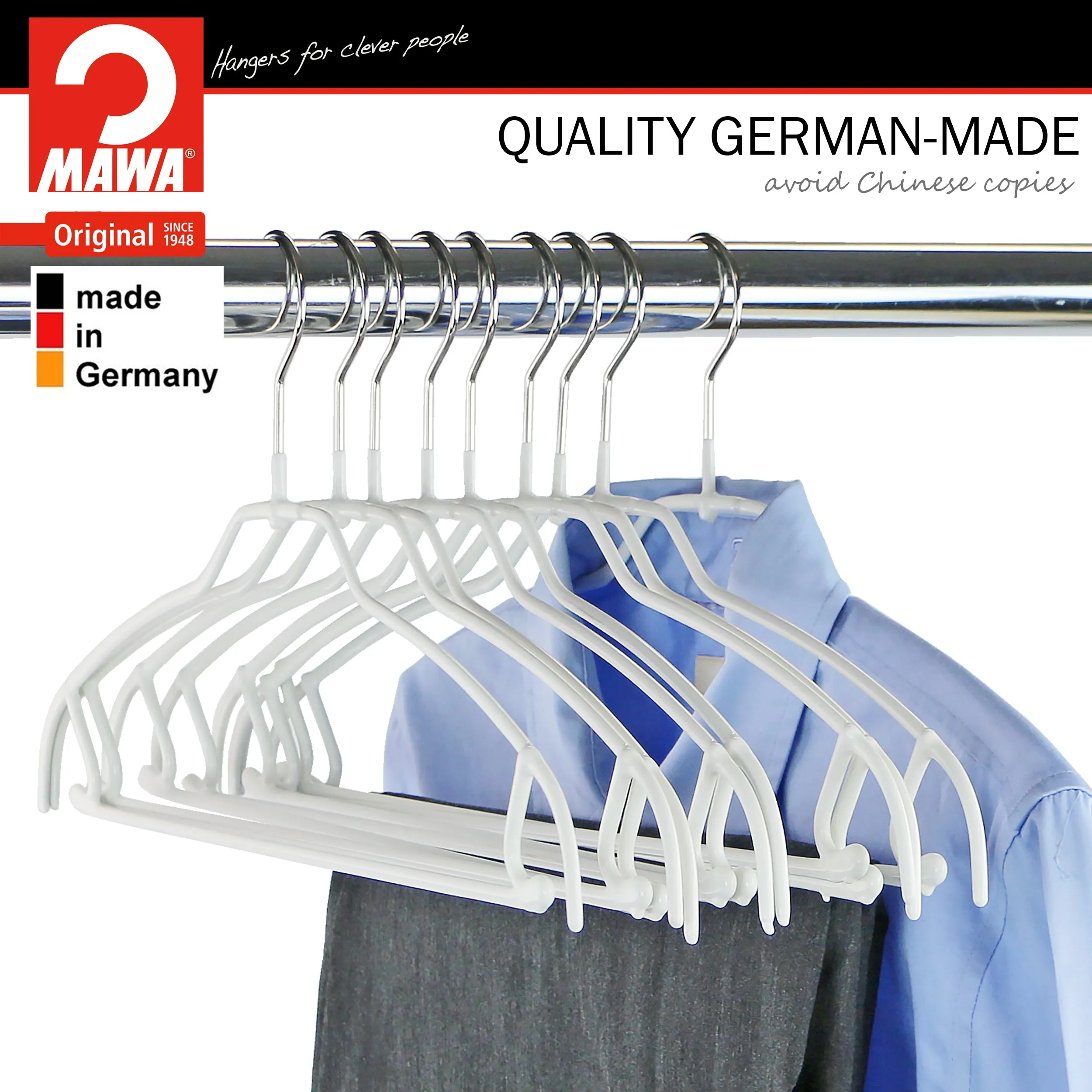 Silhouette Space-Saving Shirt with Pant Bar & Skirt Hooks, 42FTU, White