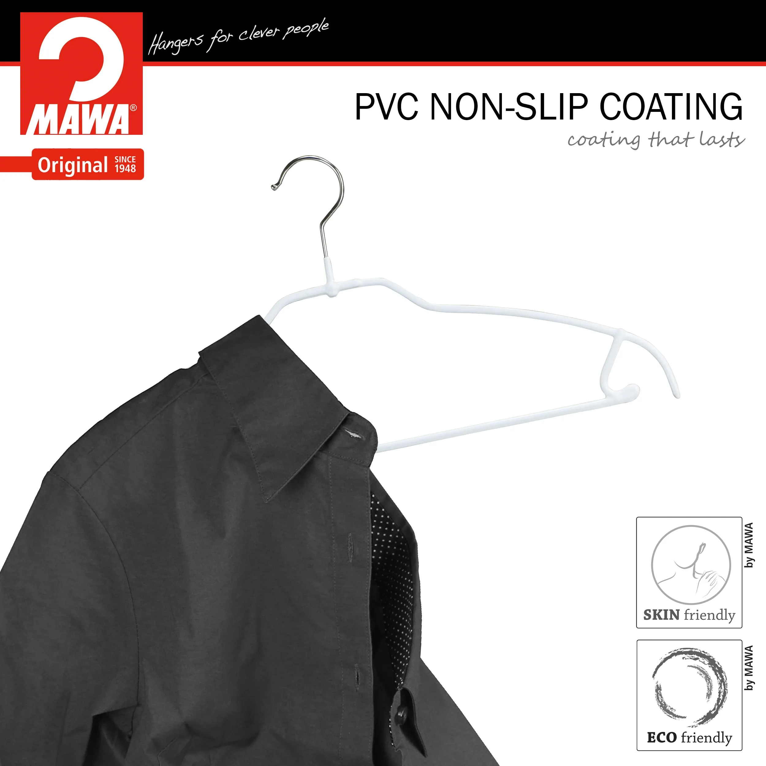 Silhouette Space-Saving Shirt with Pant Bar & Skirt Hooks, 42FTU, White