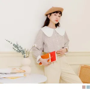 STYLING COLLAR STRIPED LONG SLEEVE TUNIC SHIRTS