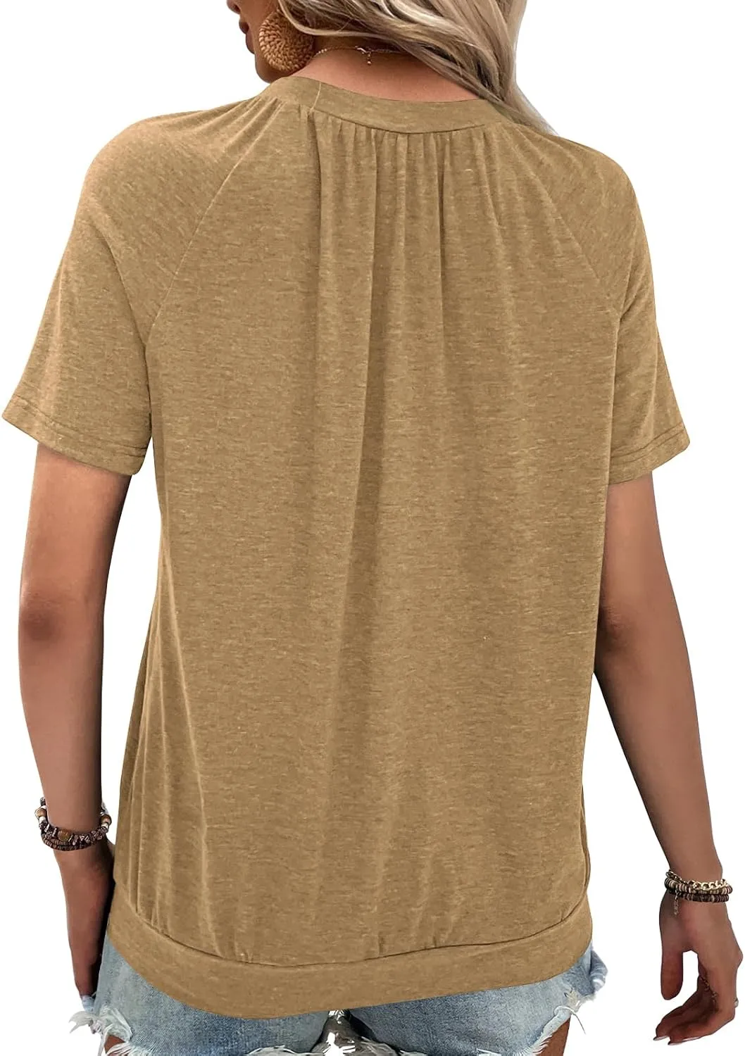 Summer Tops for Women 2025 Shorts Sleeve Womens Tops,V Neck Soft Casual Loose Fit Ruched Top T Shirts Tee Clothes