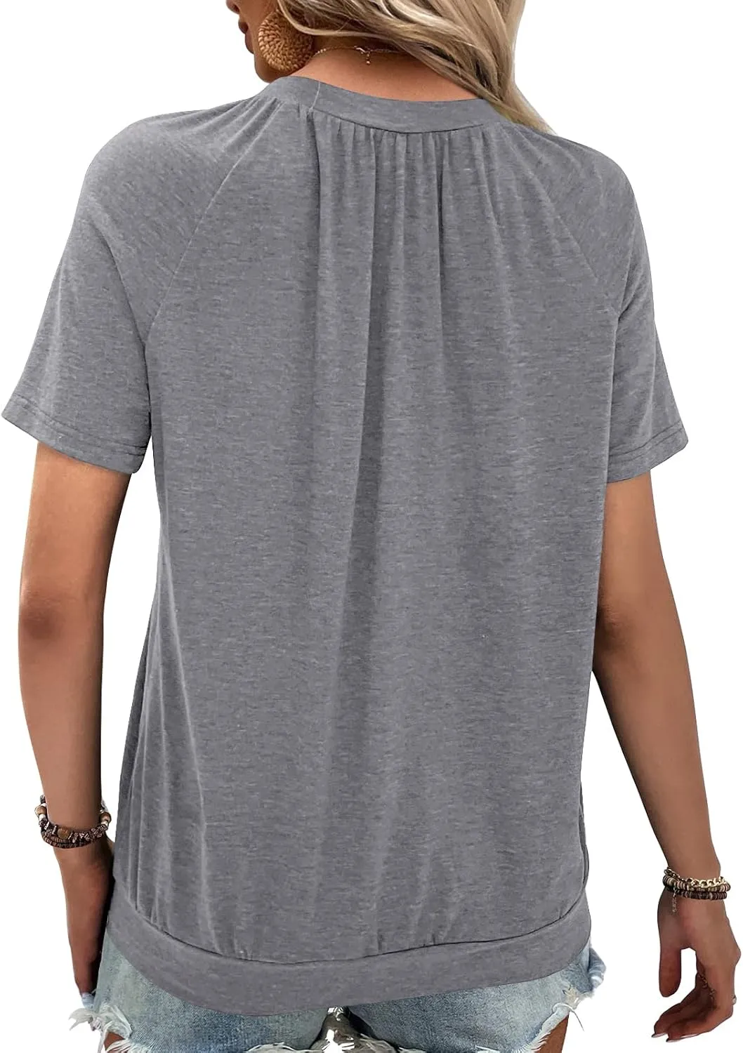 Summer Tops for Women 2025 Shorts Sleeve Womens Tops,V Neck Soft Casual Loose Fit Ruched Top T Shirts Tee Clothes
