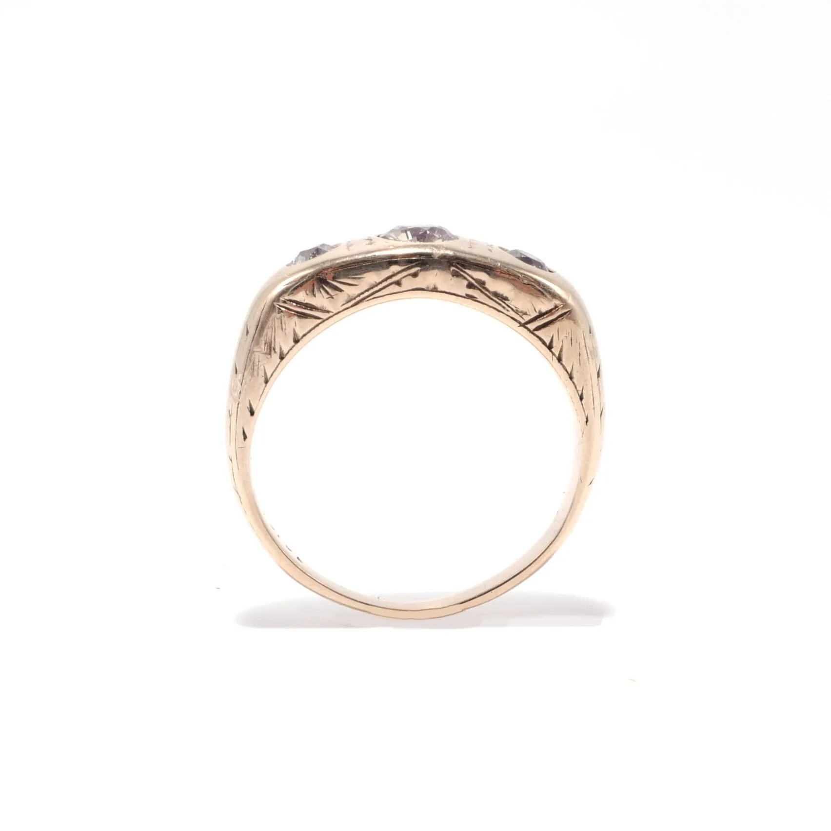 Three Diamond Engraved Gypsy Ring