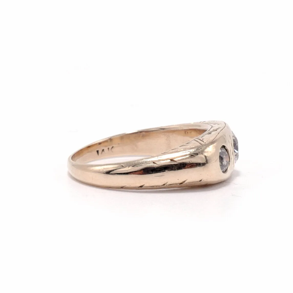 Three Diamond Engraved Gypsy Ring