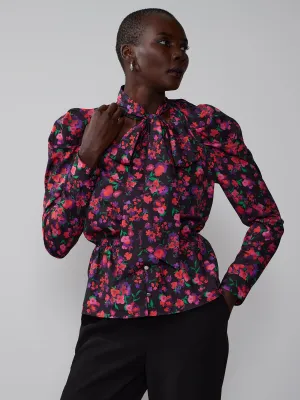 Tie Neck Puff Sleeve Floral Top