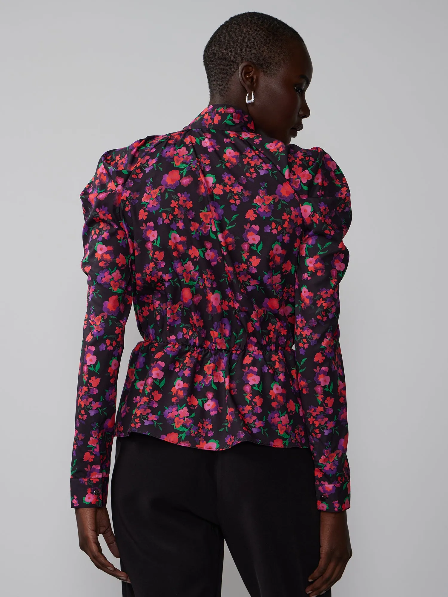 Tie Neck Puff Sleeve Floral Top