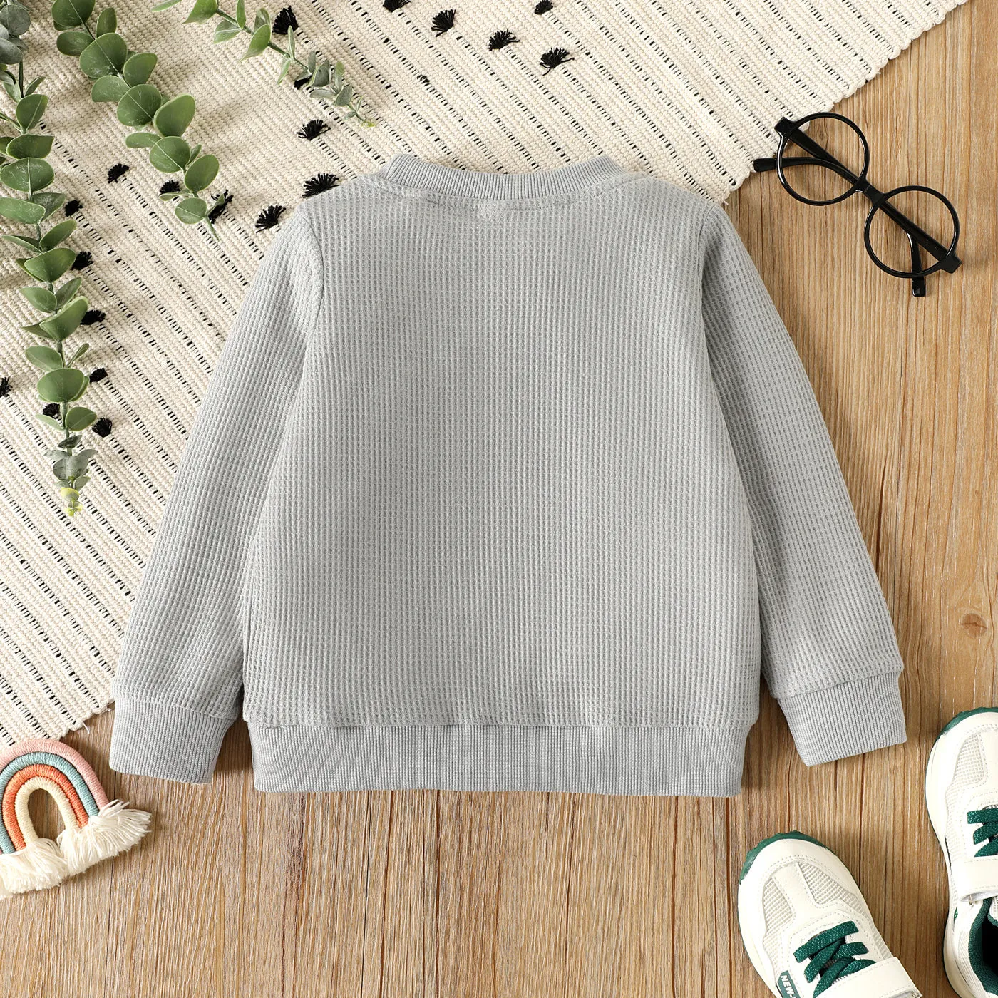 Toddler Girl/Boy Rainbow Embroidered Waffle Sweatshirt