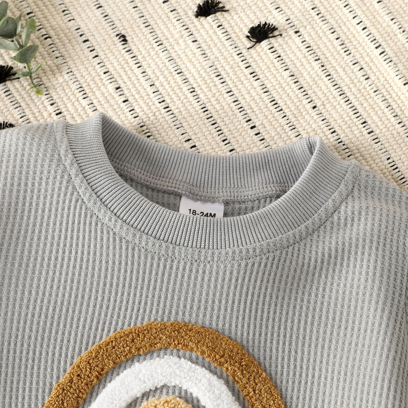 Toddler Girl/Boy Rainbow Embroidered Waffle Sweatshirt