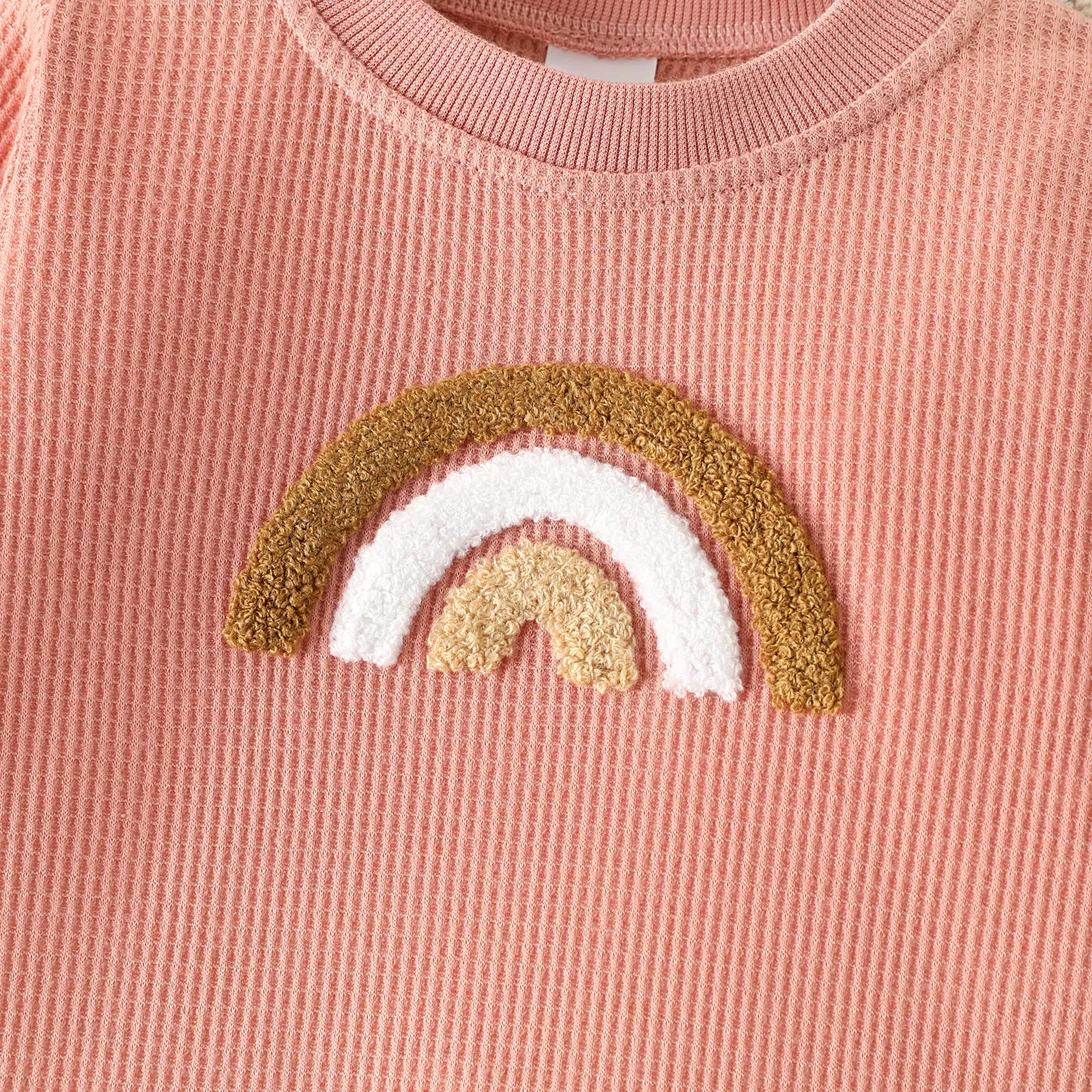 Toddler Girl/Boy Rainbow Embroidered Waffle Sweatshirt