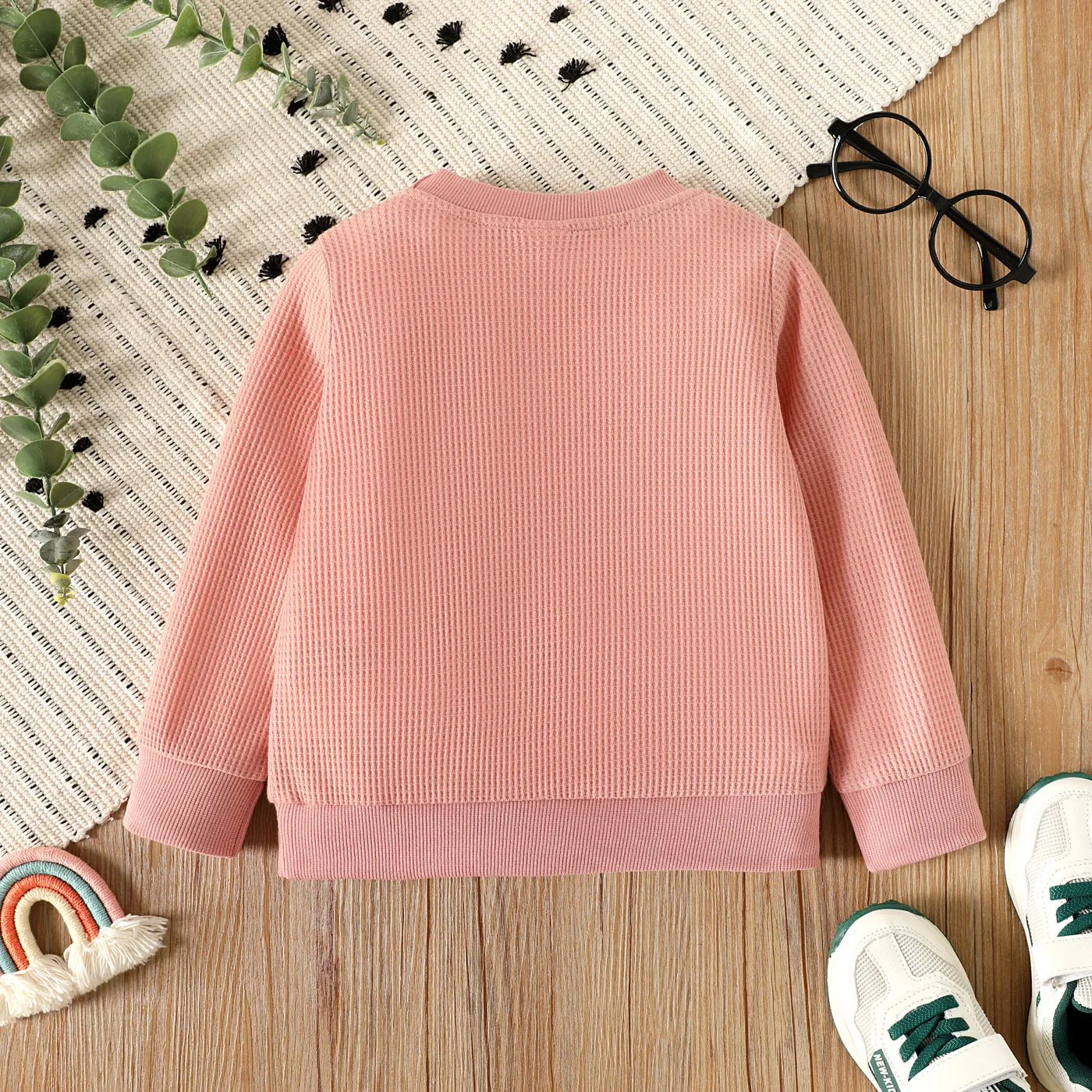 Toddler Girl/Boy Rainbow Embroidered Waffle Sweatshirt