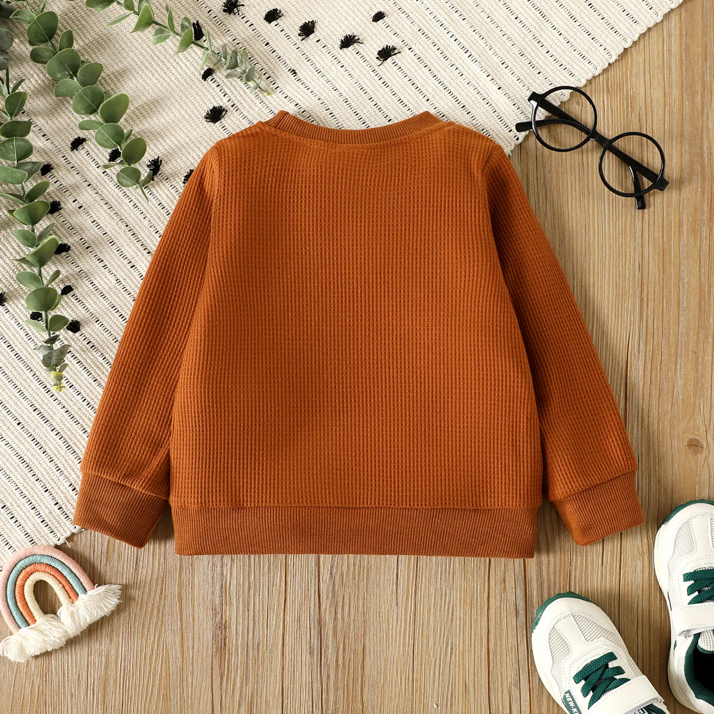 Toddler Girl/Boy Rainbow Embroidered Waffle Sweatshirt