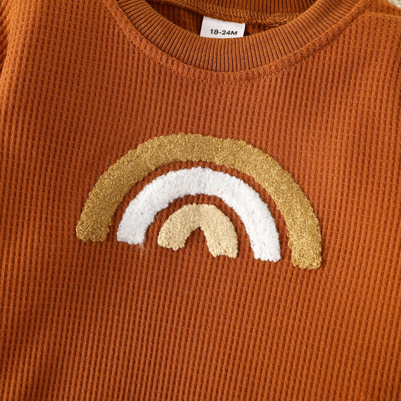 Toddler Girl/Boy Rainbow Embroidered Waffle Sweatshirt