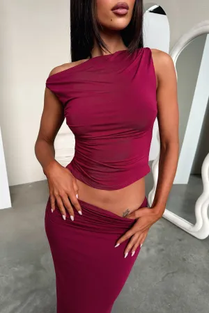 Vamika Off Shoulder Ruched Top - Burgundy