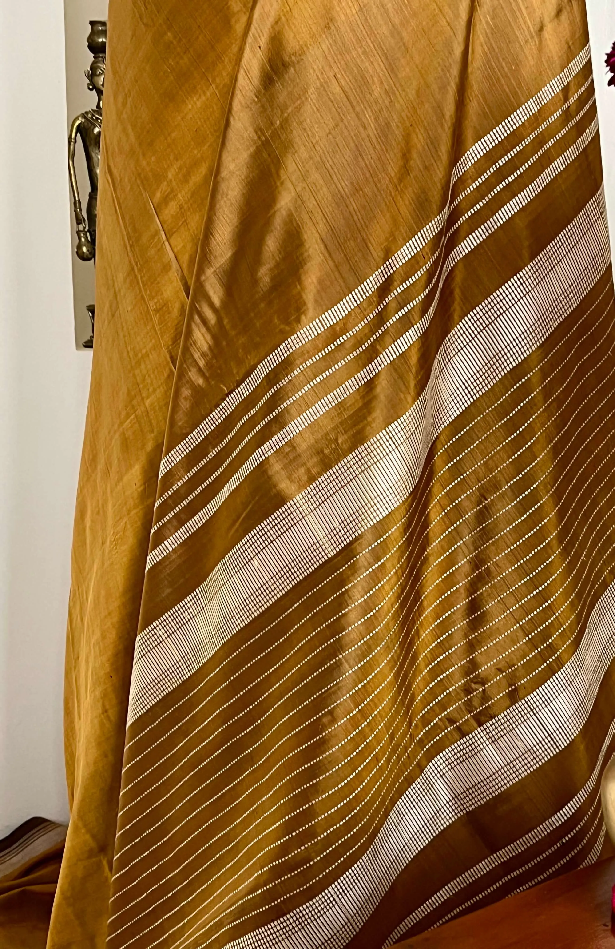 VASANTIKA - OCHRE SILK SAREE WITH PHODA TECHNIQUE WORK