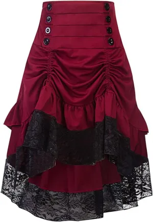 Women Steampunk Victorian Renaissance Gothic Lace Ruffled Skirts