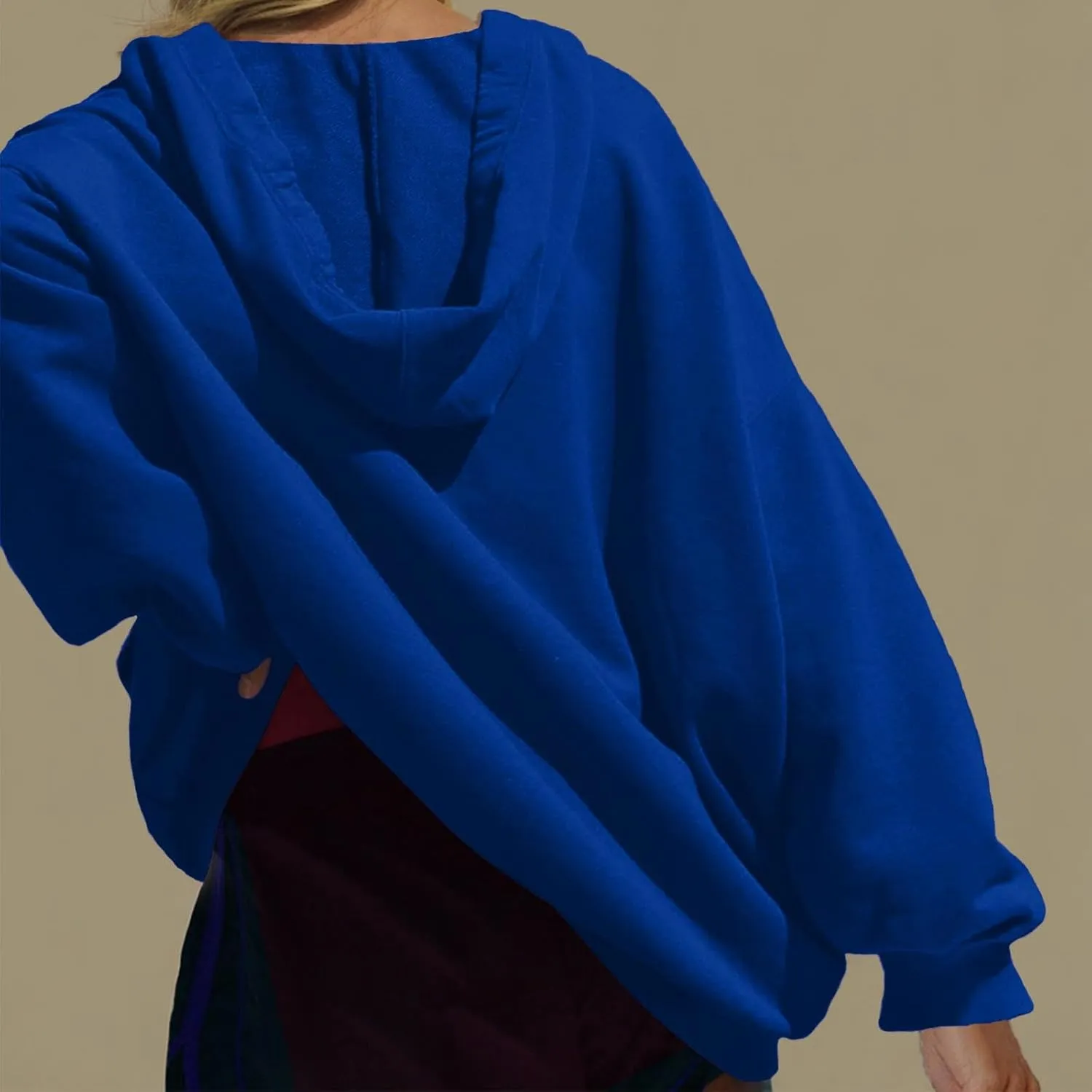 Womens Oversized Hoodies V Neck Sweatshirts Solid Long Sleeve Pullover Casual Fall Clothes 2024 Trendy Hooded Top