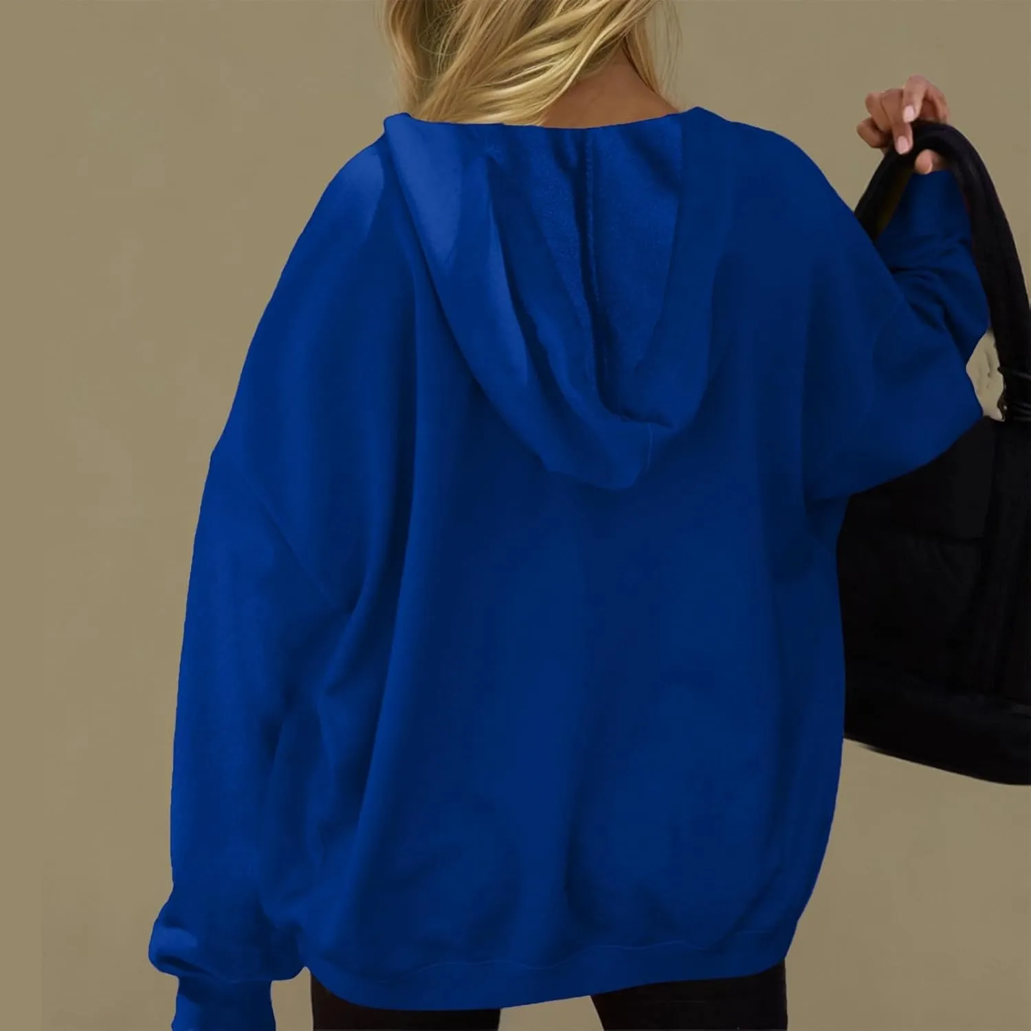Womens Oversized Hoodies V Neck Sweatshirts Solid Long Sleeve Pullover Casual Fall Clothes 2024 Trendy Hooded Top