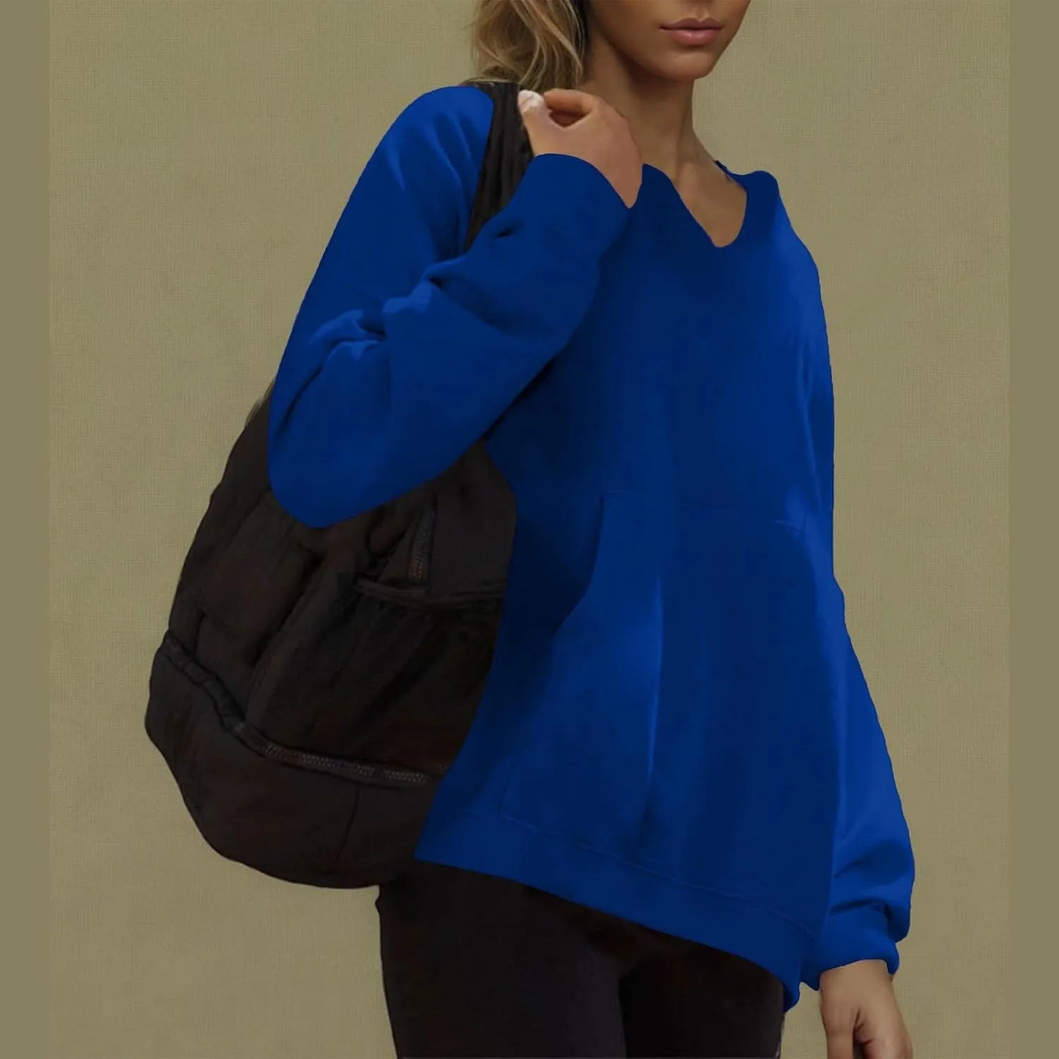 Womens Oversized Hoodies V Neck Sweatshirts Solid Long Sleeve Pullover Casual Fall Clothes 2024 Trendy Hooded Top